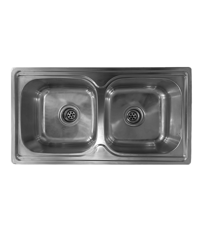 FREGADERO SOBREPONER DOBLE POZA SIN ESCURRIDOR PULIDO DESAGUE CANASTILLA Y SIF